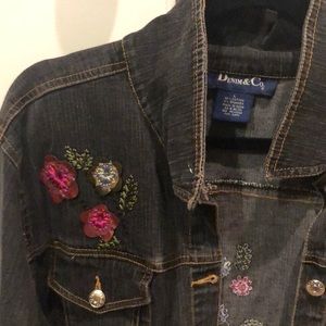 Denim&Co Charcoal Jacket with Pink Floral Details